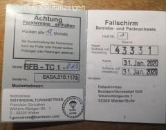 Rettungsfallschirm für Segelflug RFB-TC1